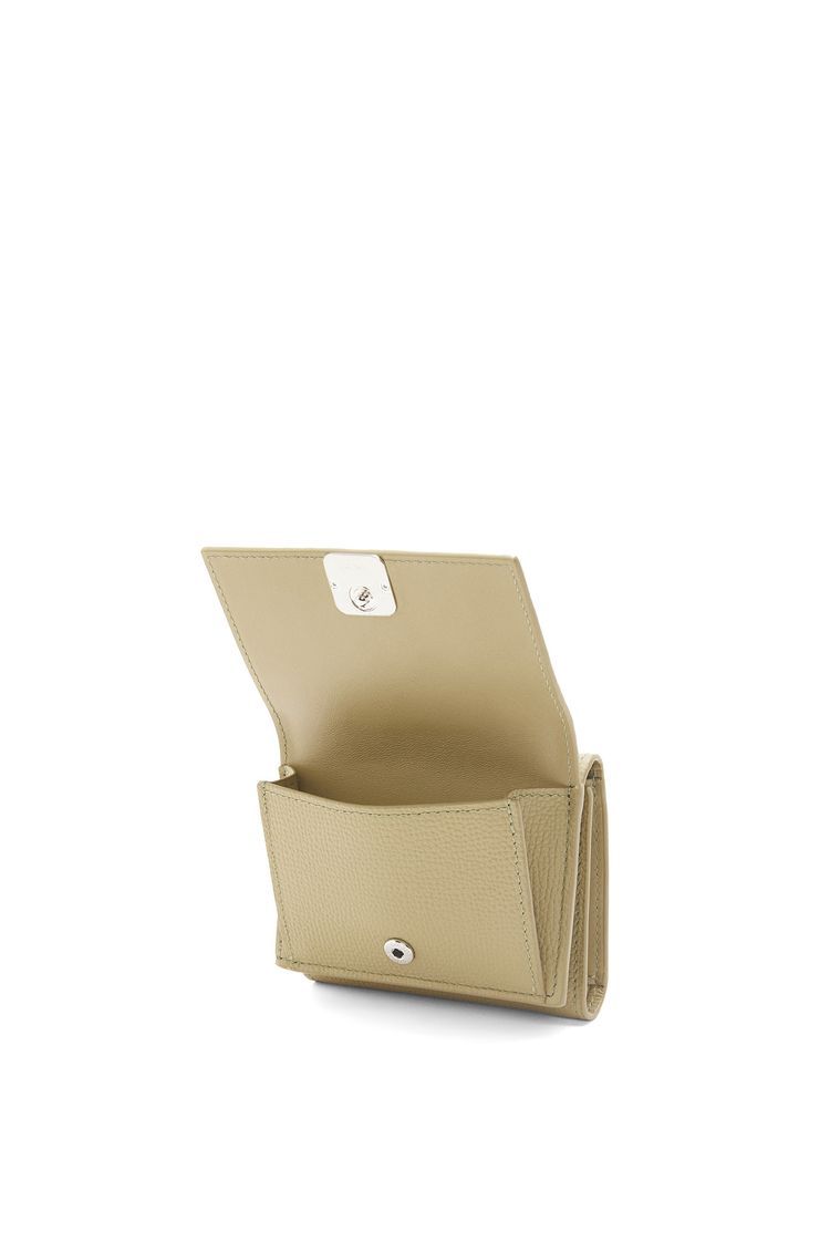 Anagram trifold wallet in pebble grain calfskin