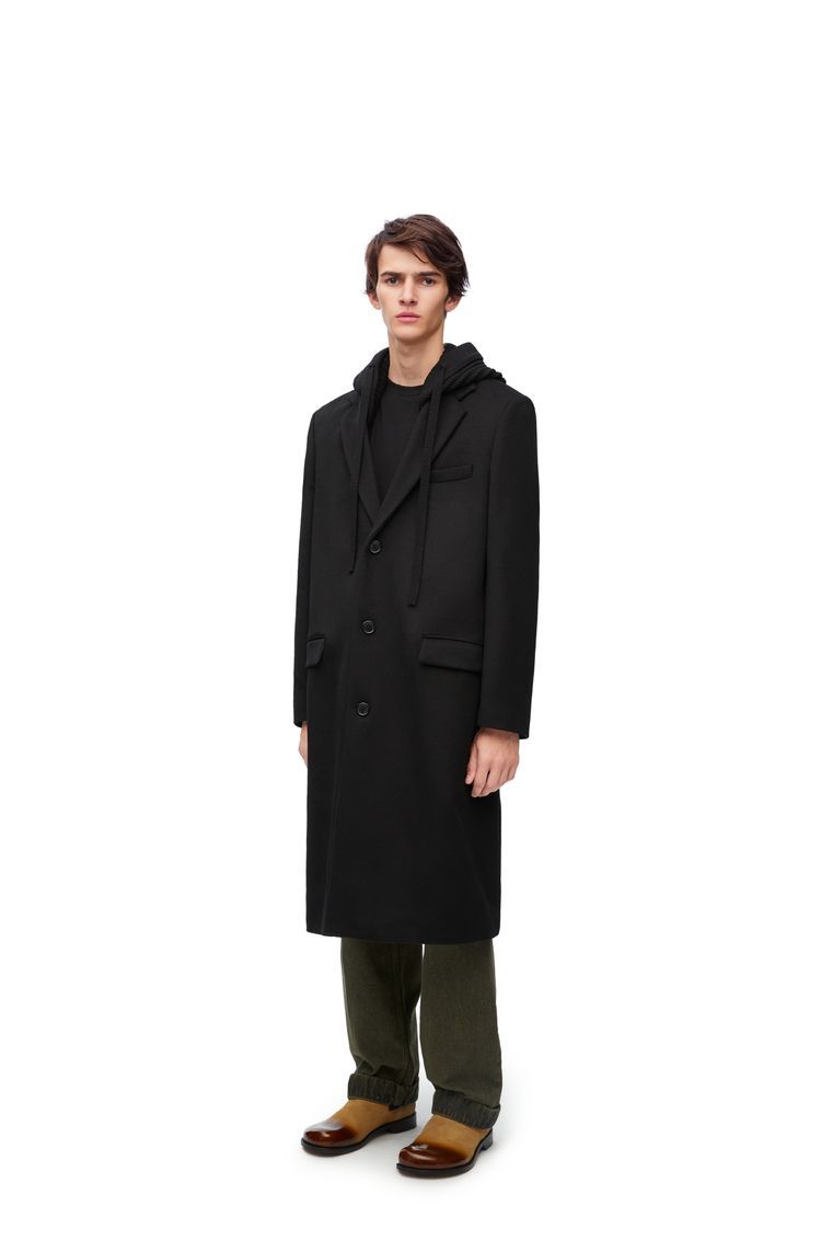 Hooded coat in wool and cashmere