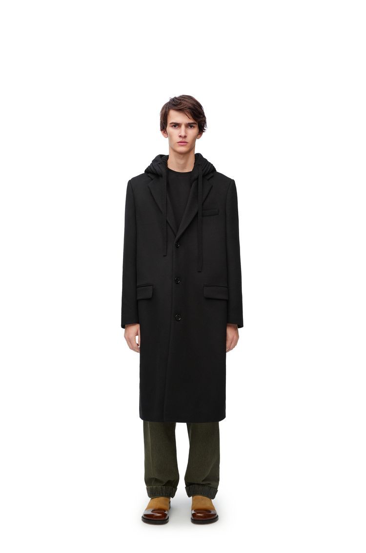 Hooded coat in wool and cashmere
