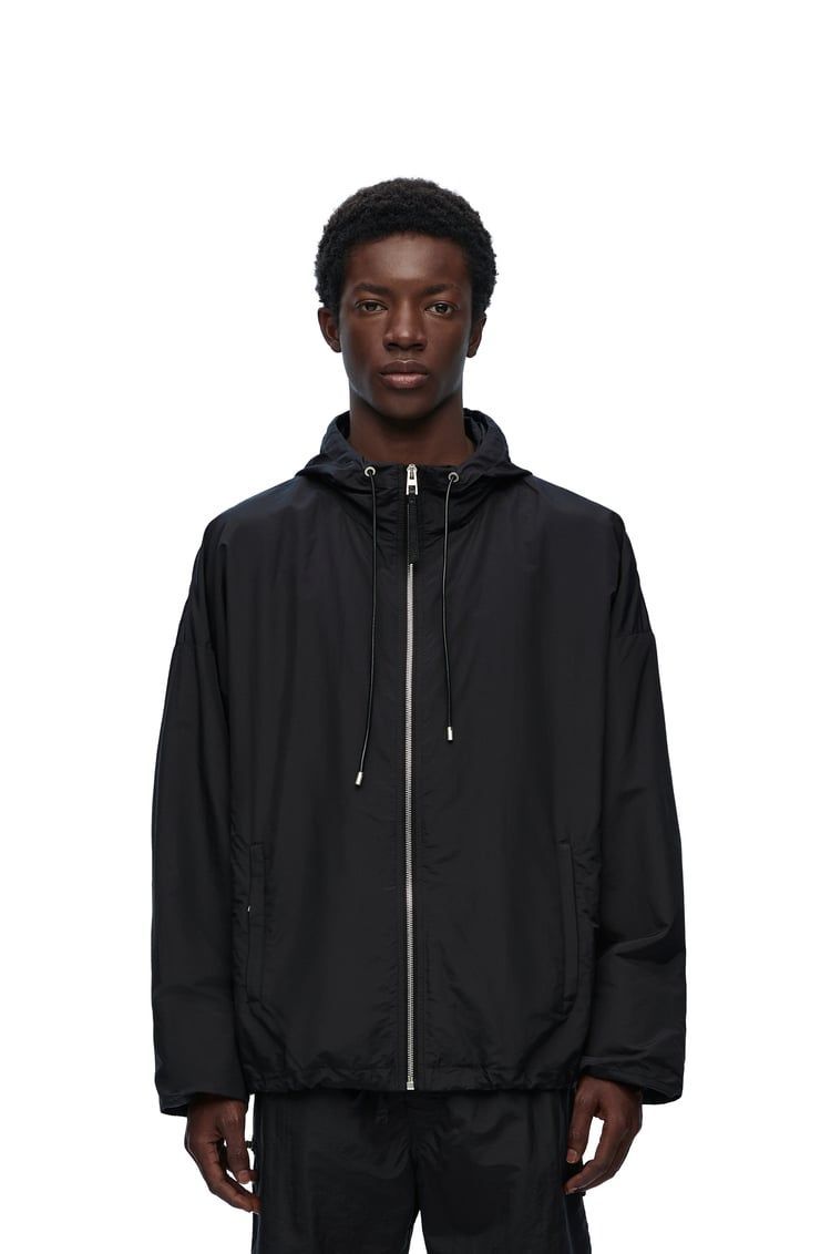 Hooded jacket in technical silk