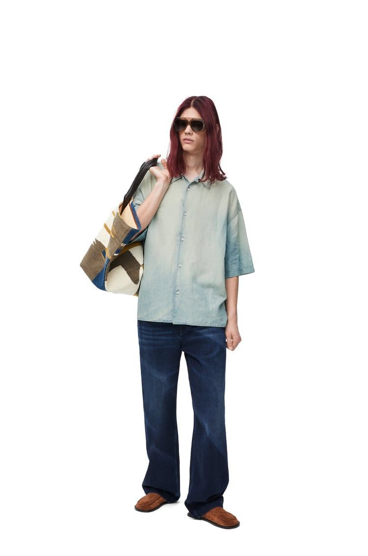 Short sleeve shirt in cotton and linen