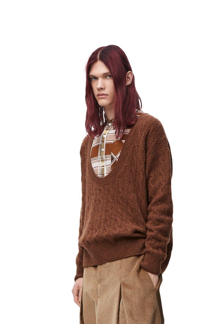 Trompe l'oeil sweater in camel and silk
