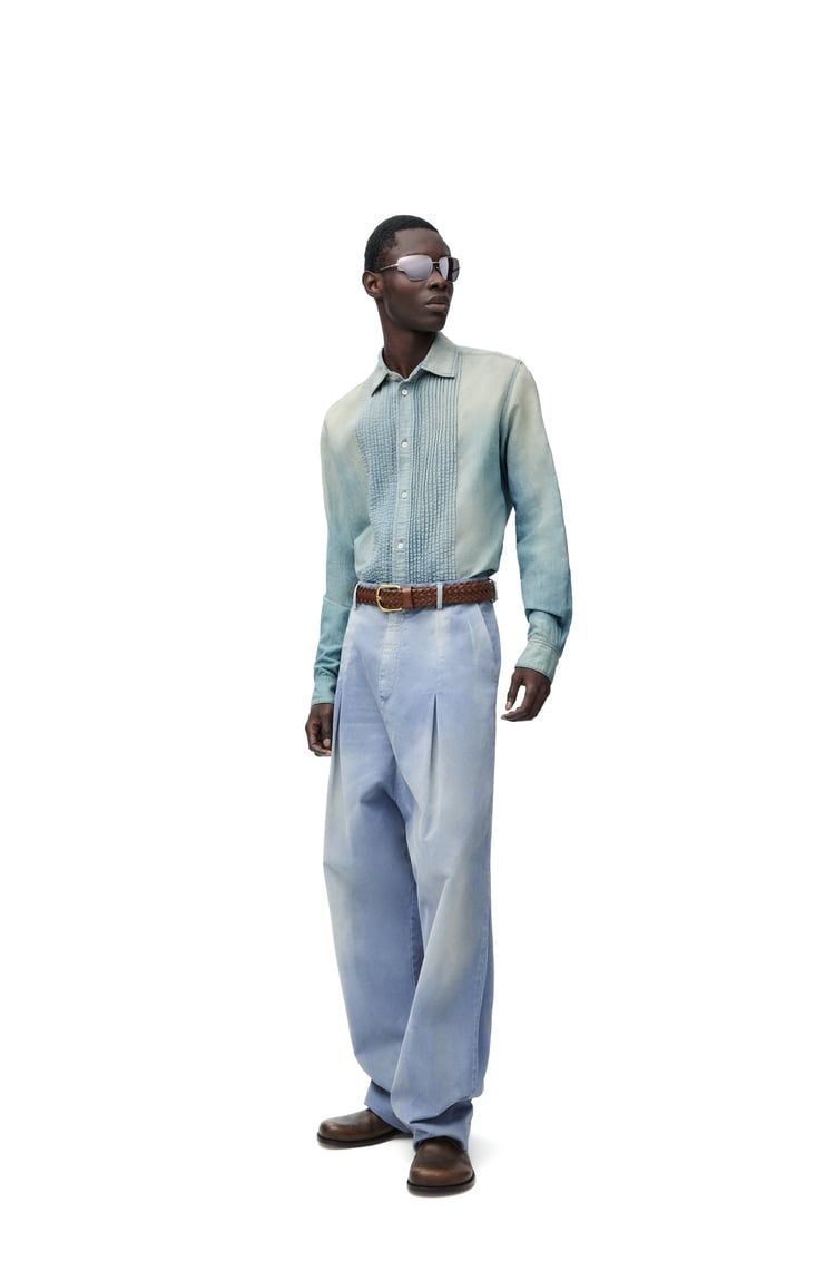 Pleated shirt in cotton and linen