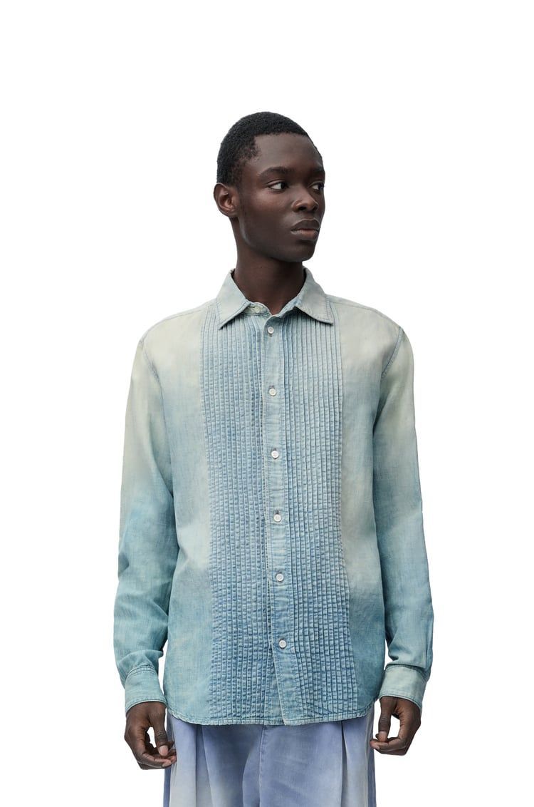 Pleated shirt in cotton and linen