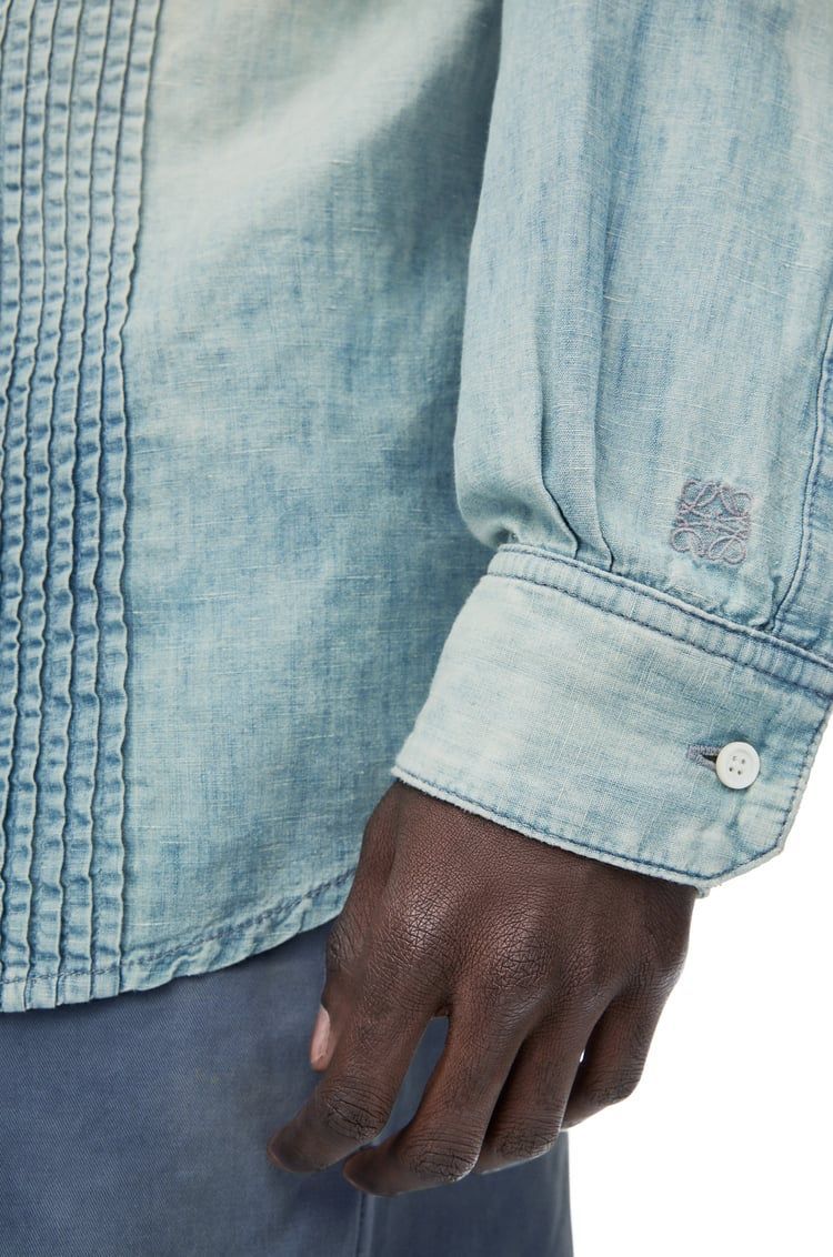 Pleated shirt in cotton and linen