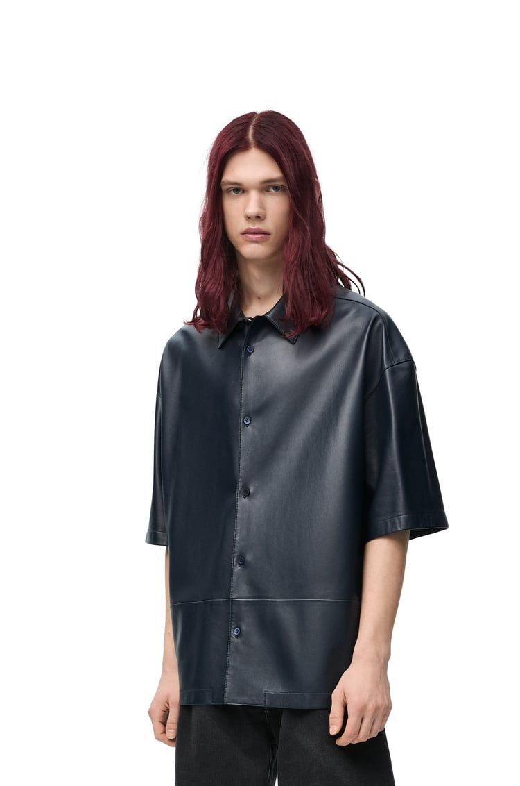 Short sleeve shirt in nappa lambskin
