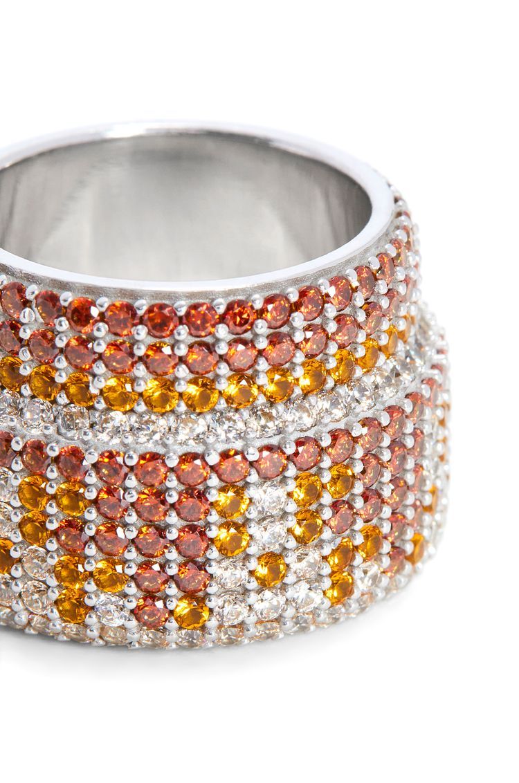 Large Pavé ring in sterling silver and crystals