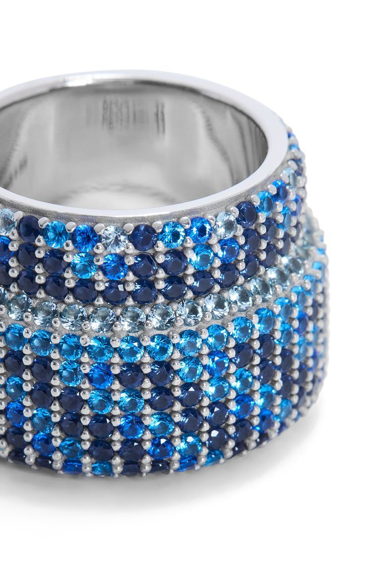 Large Pavé ring in sterling silver and crystals