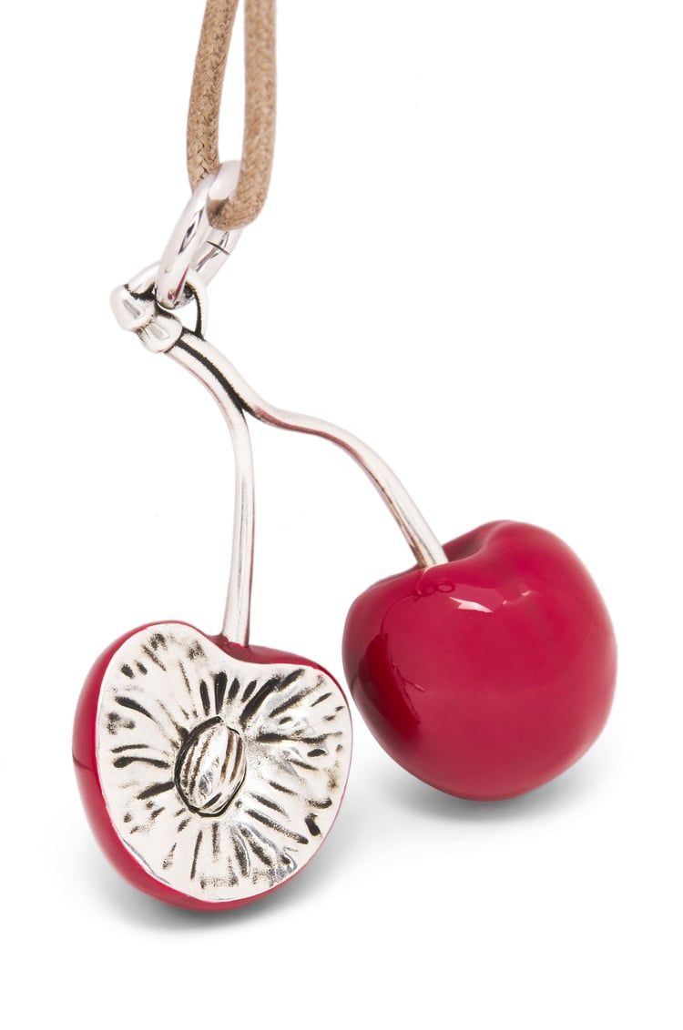 Cherry pendant necklace in sterling silver and enamel