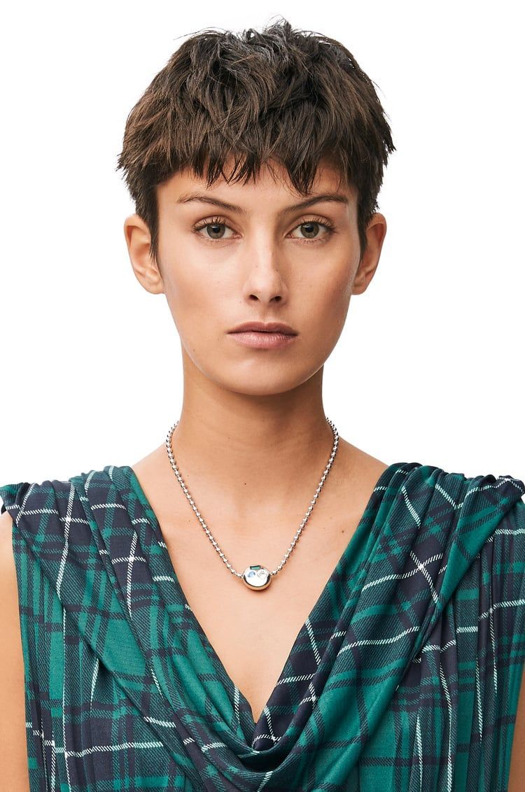 Anagram Pebble necklace in sterling silver and crystals