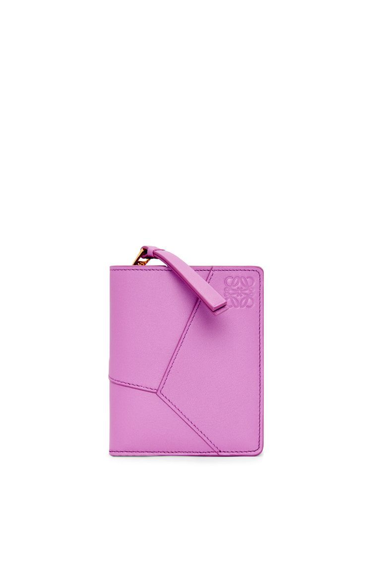 Puzzle compact zip wallet in classic calfskin
