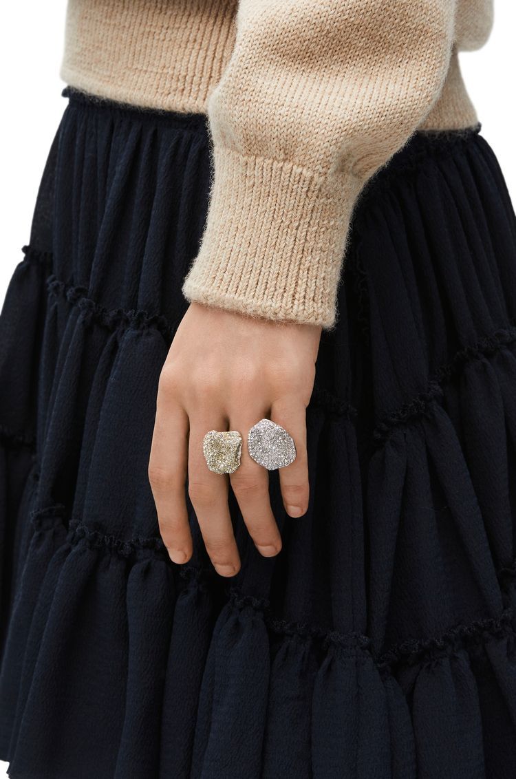 Glitter Fragment double ring in sterling silver and crystals