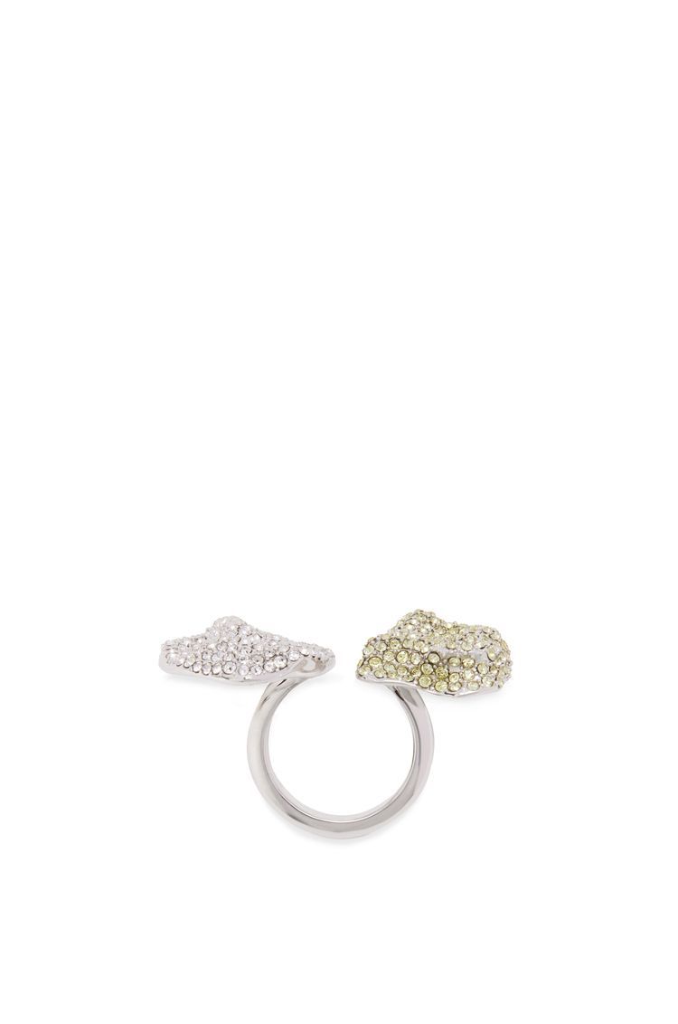 Glitter Fragment double ring in sterling silver and crystals