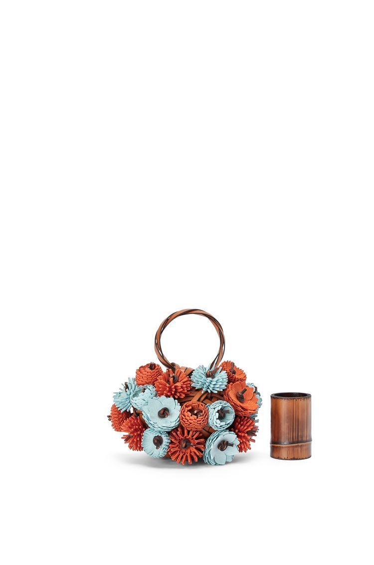 Woven nest vase in calfskin and bamboo
