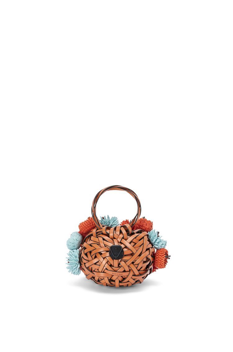 Woven nest vase in calfskin and bamboo