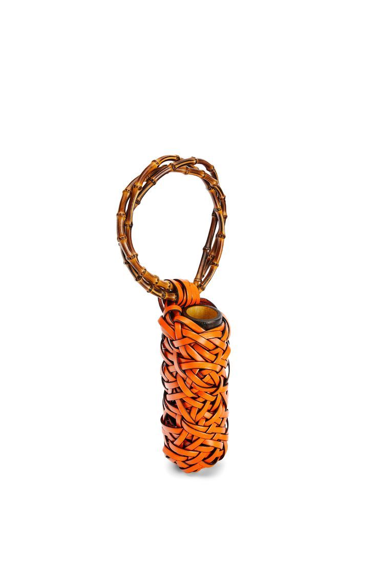 Woven nest vase in calfskin and bamboo