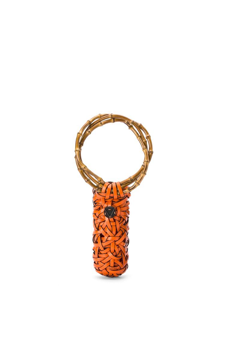 Woven nest vase in calfskin and bamboo