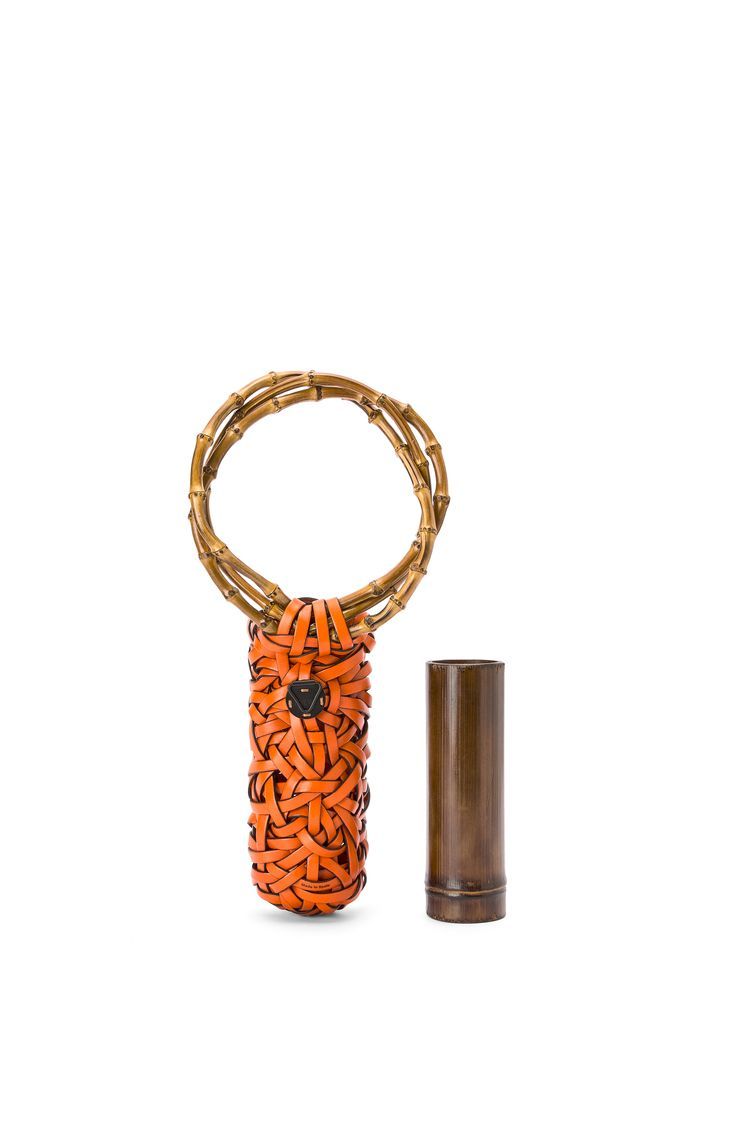 Woven nest vase in calfskin and bamboo