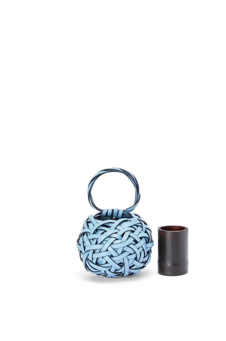 Woven nest vase in calfskin and bamboo