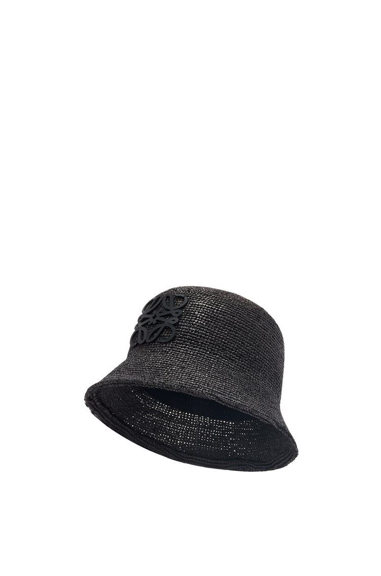 Bucket hat in raffia and calfskin
