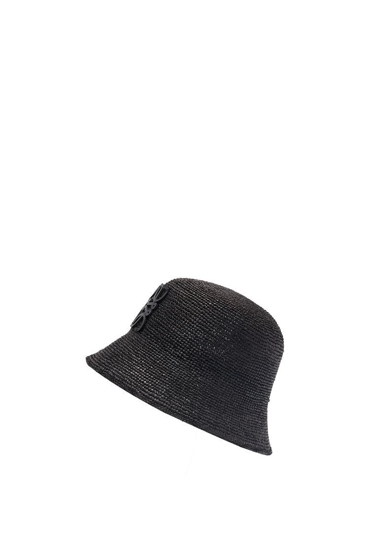Bucket hat in raffia and calfskin