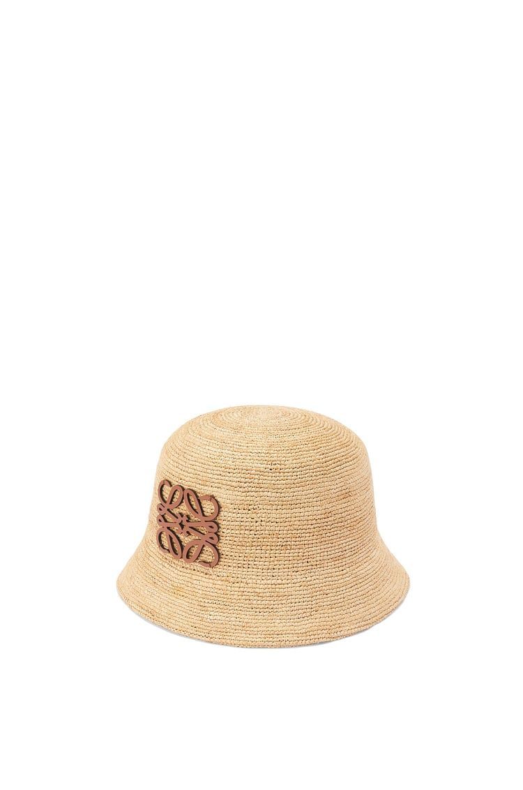 Bucket hat in raffia and calfskin