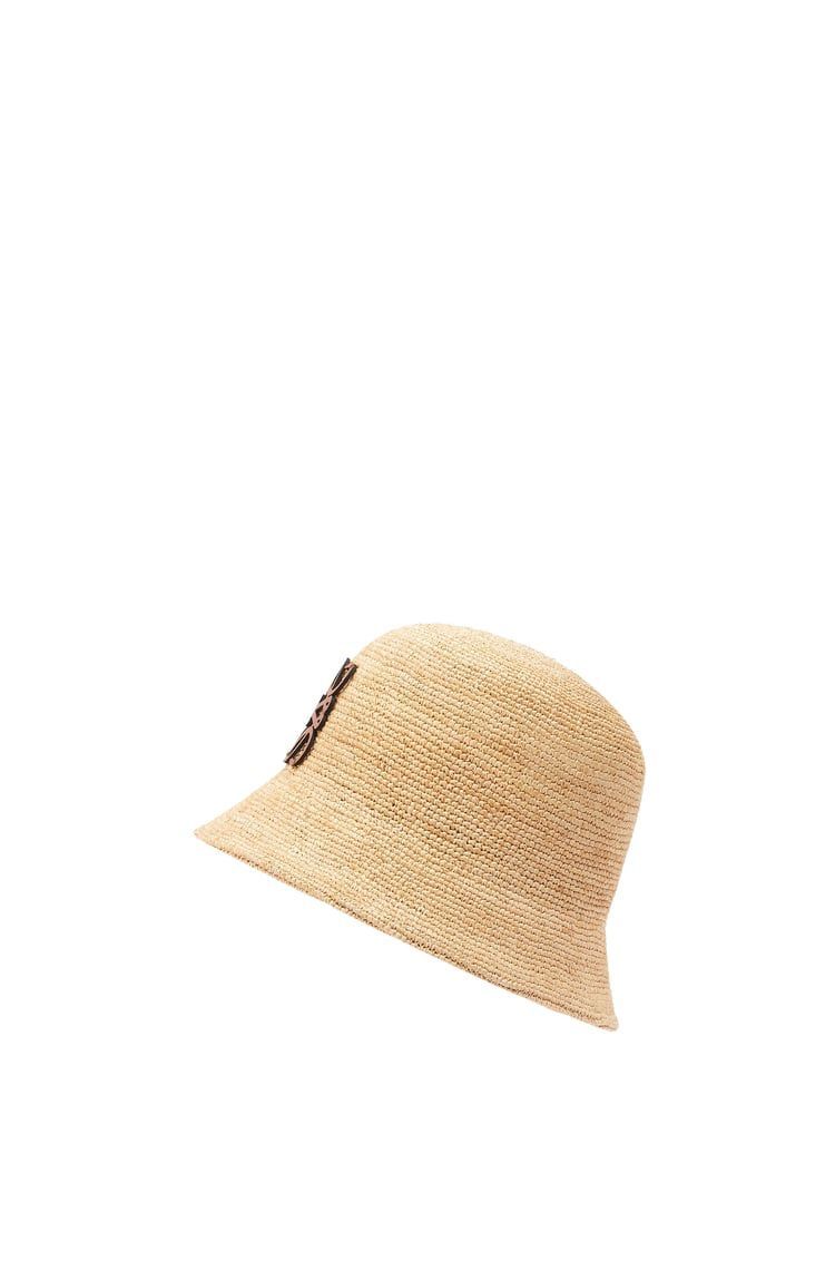 Bucket hat in raffia and calfskin