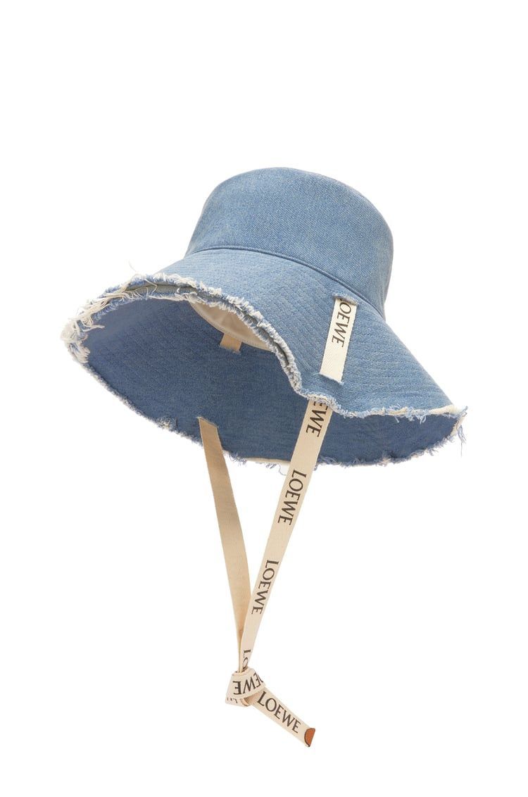 Frayed fisherman hat in denim and calfskin