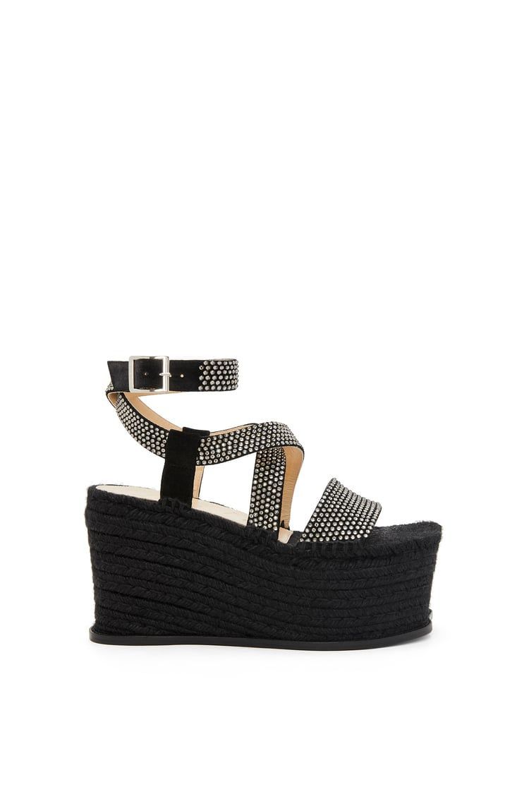 Petal espadrille platform in suede calfskin and rhinestones