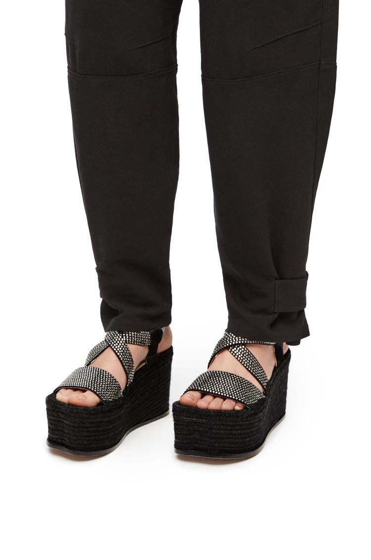Petal espadrille platform in suede calfskin and rhinestones