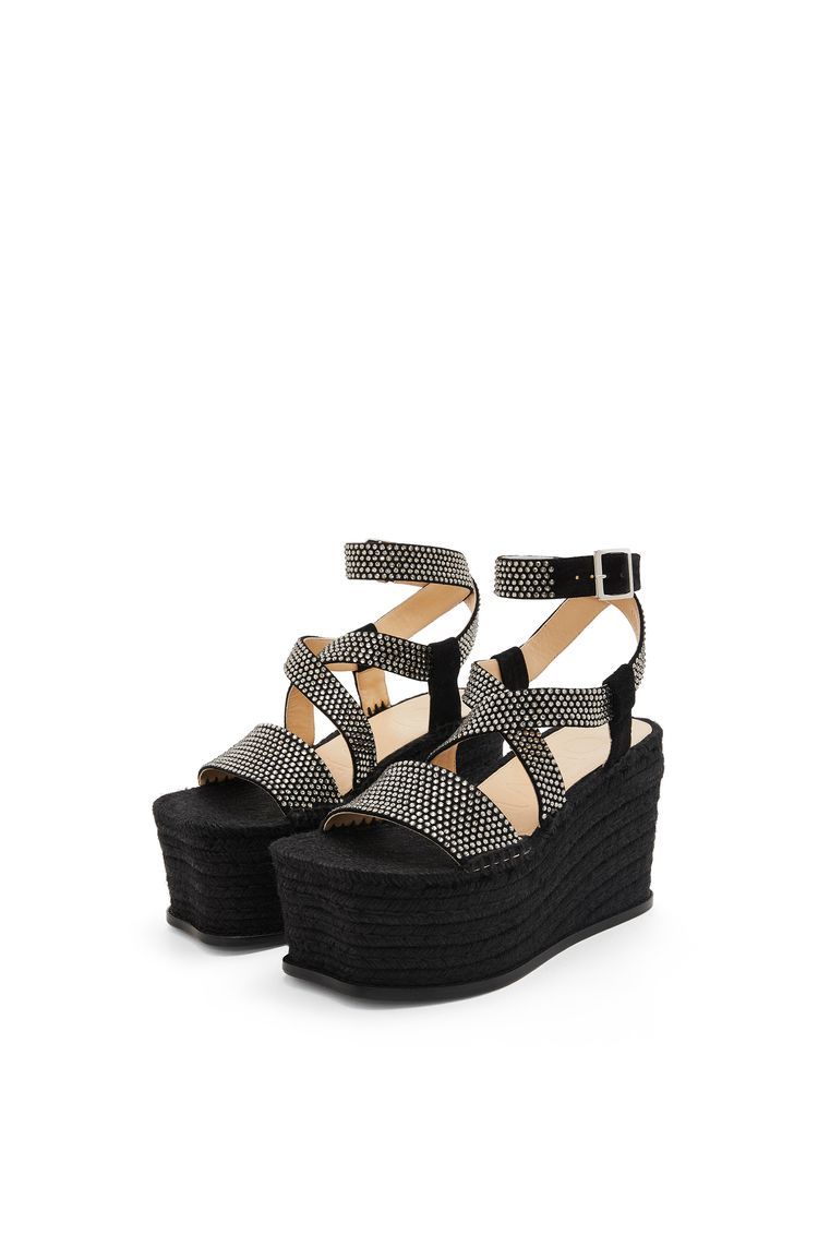 Petal espadrille platform in suede calfskin and rhinestones