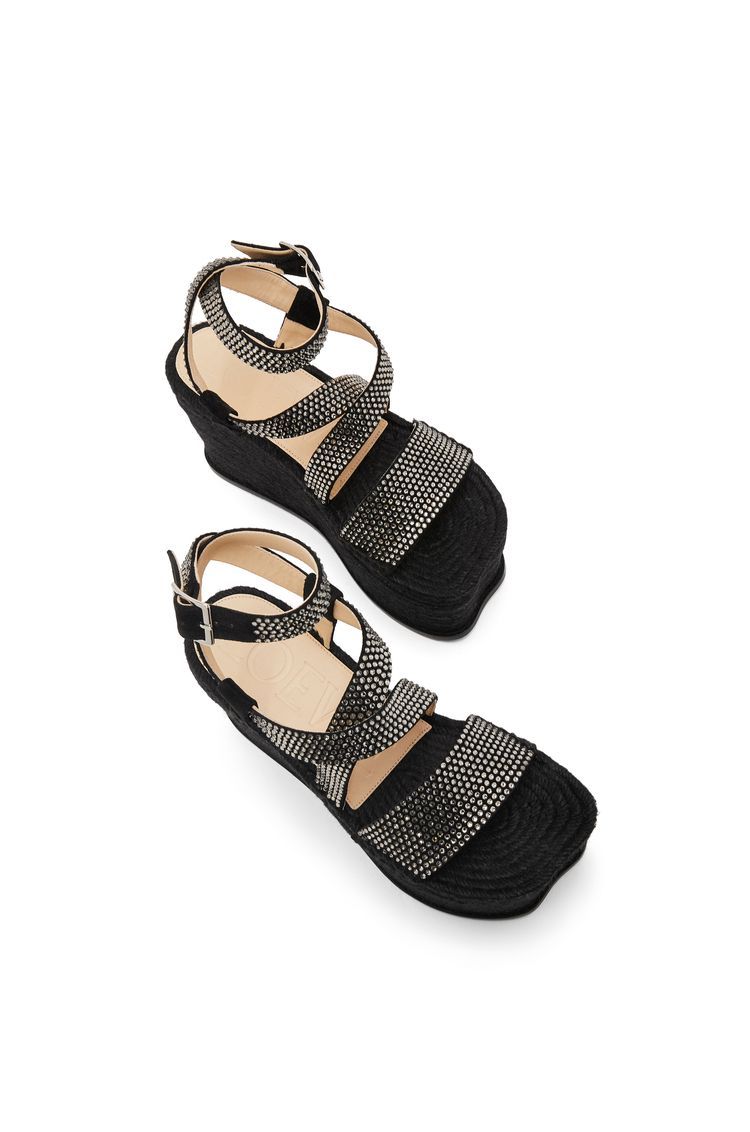 Petal espadrille platform in suede calfskin and rhinestones