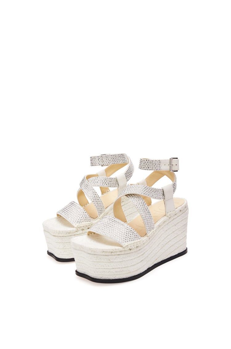 Petal espadrille platform in suede calfskin and rhinestones