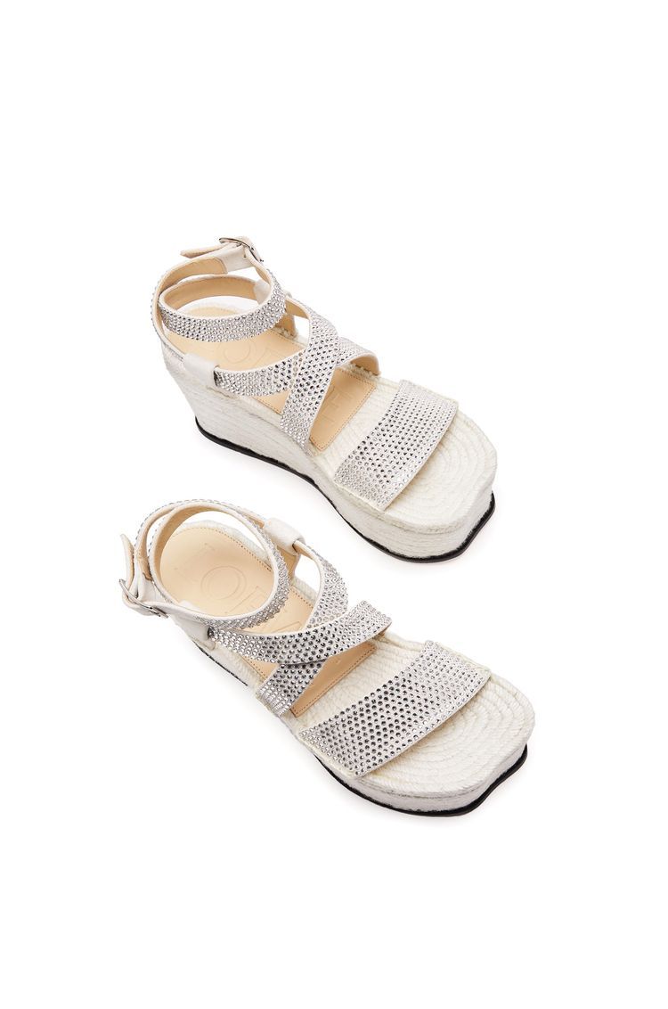 Petal espadrille platform in suede calfskin and rhinestones