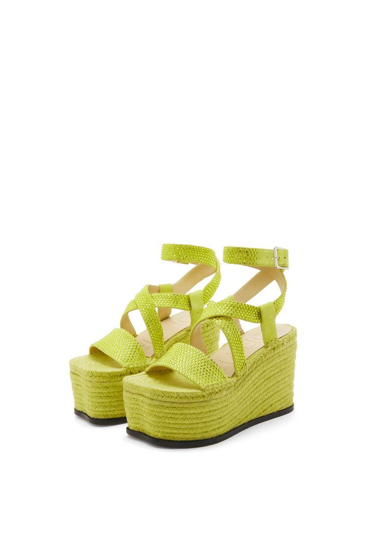 Petal espadrille platform in suede calfskin and rhinestones