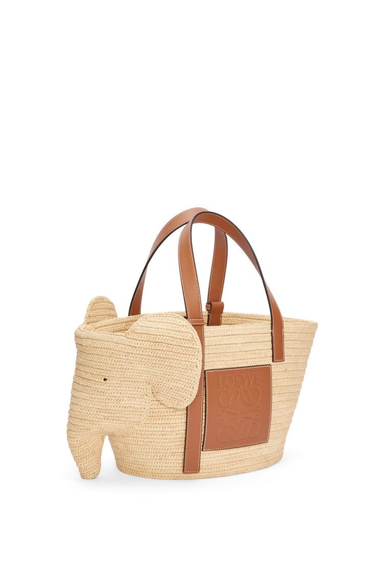 Elephant basket bag in raffia and calfskin