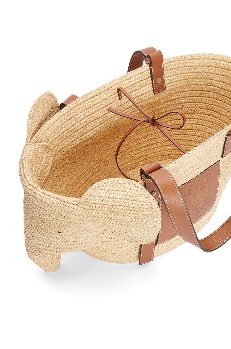 Elephant basket bag in raffia and calfskin