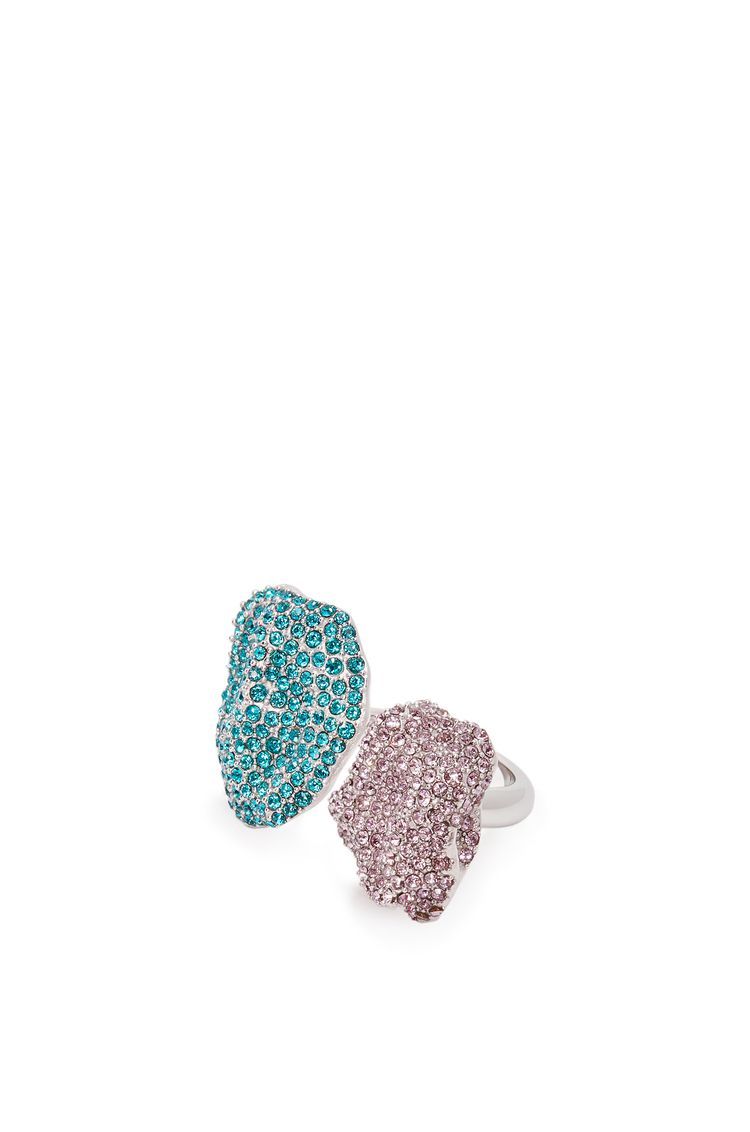Glitter Fragment double ring in sterling silver and crystals