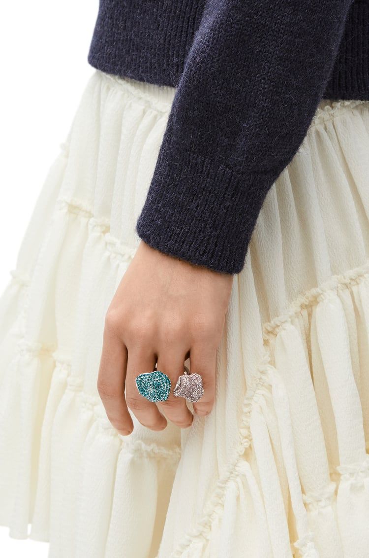 Glitter Fragment double ring in sterling silver and crystals
