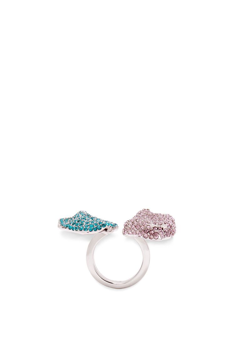 Glitter Fragment double ring in sterling silver and crystals