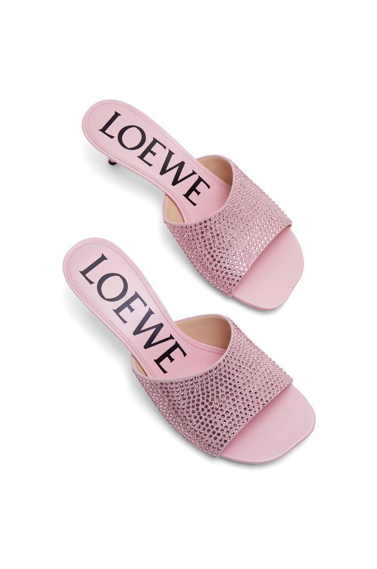 Petal kitten heel slide in suede and allover rhinestones