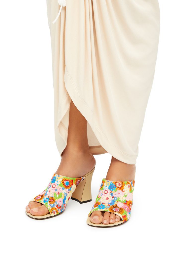 Calle open mule in embroidered canvas