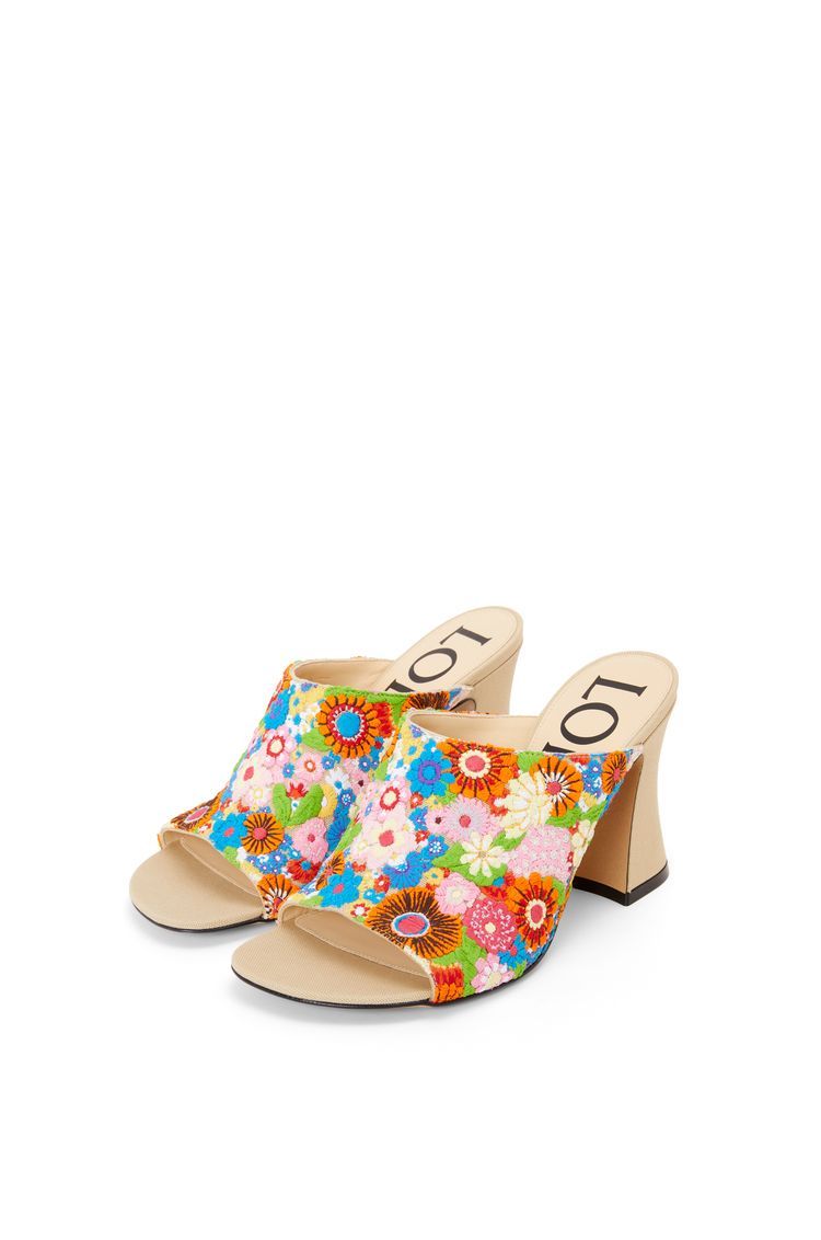 Calle open mule in embroidered canvas