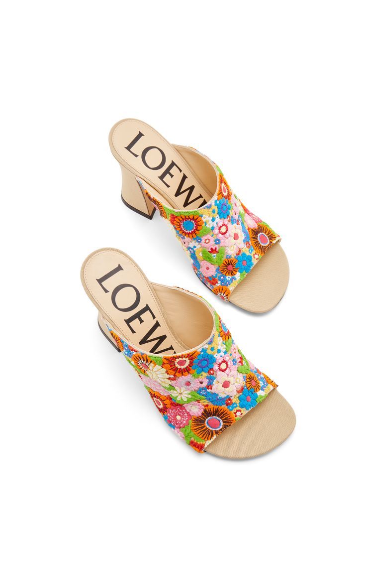 Calle open mule in embroidered canvas