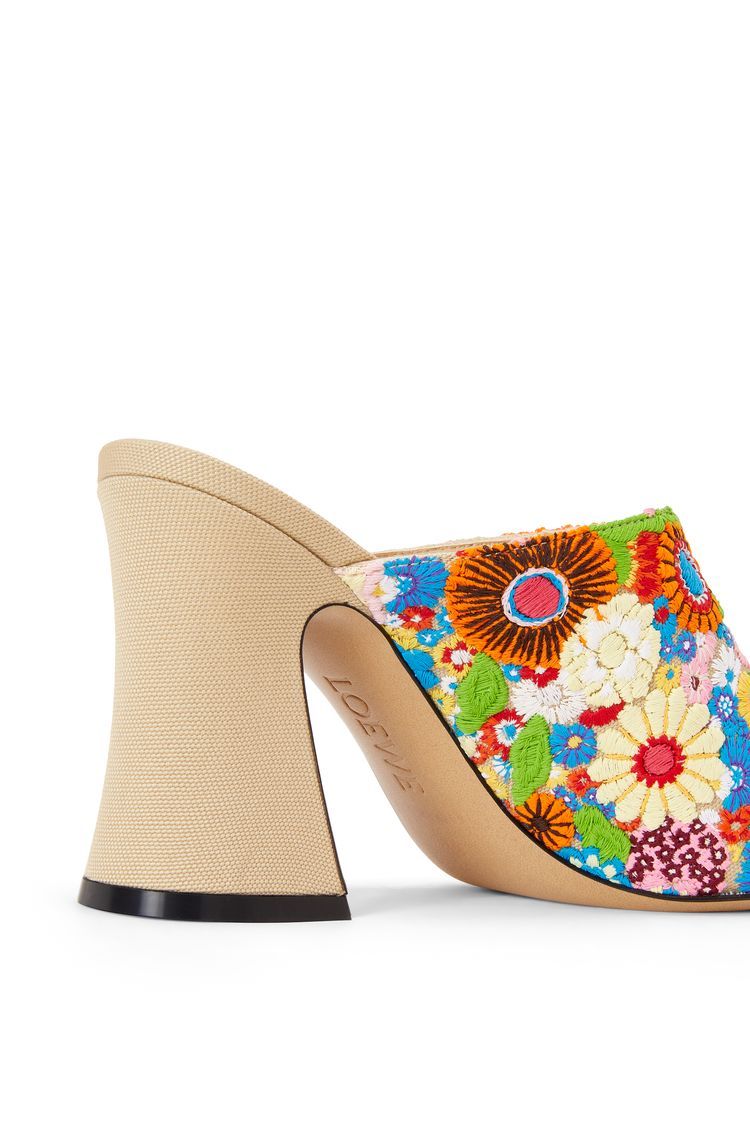 Calle open mule in embroidered canvas