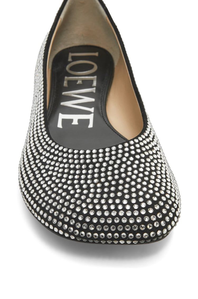 Toy ballerina in suede and allover rhinestones