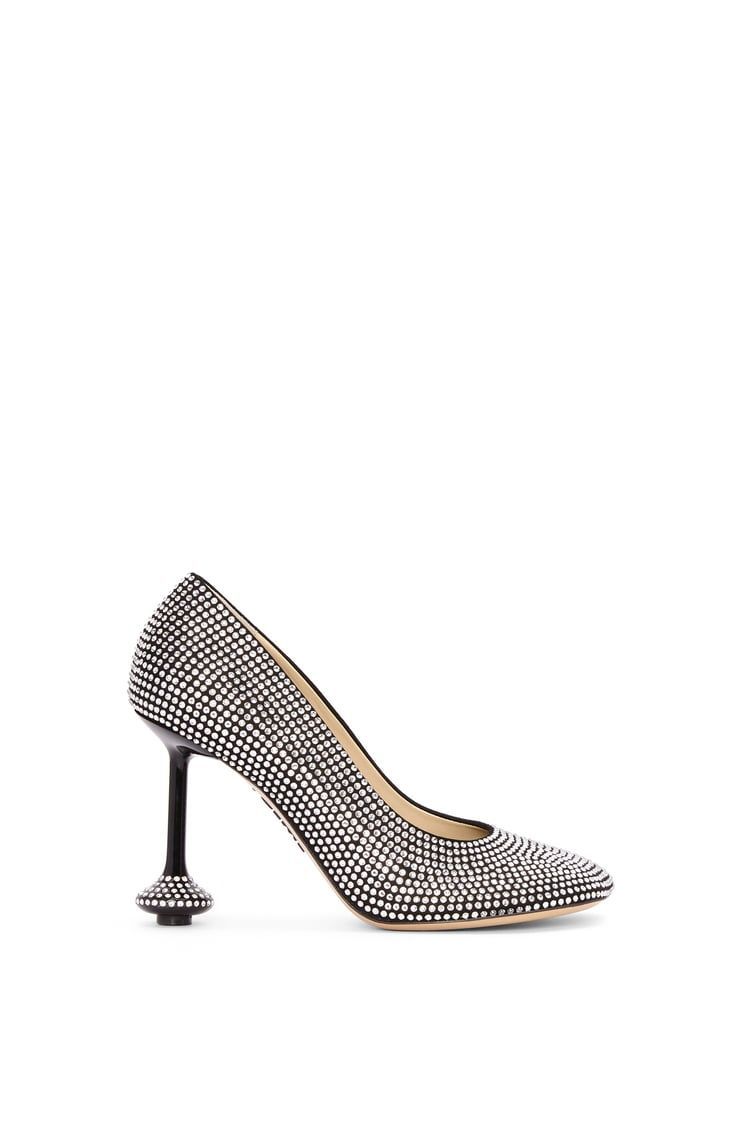 Toy pump in suede and allover rhinestones