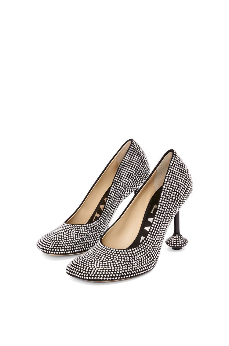Toy pump in suede and allover rhinestones