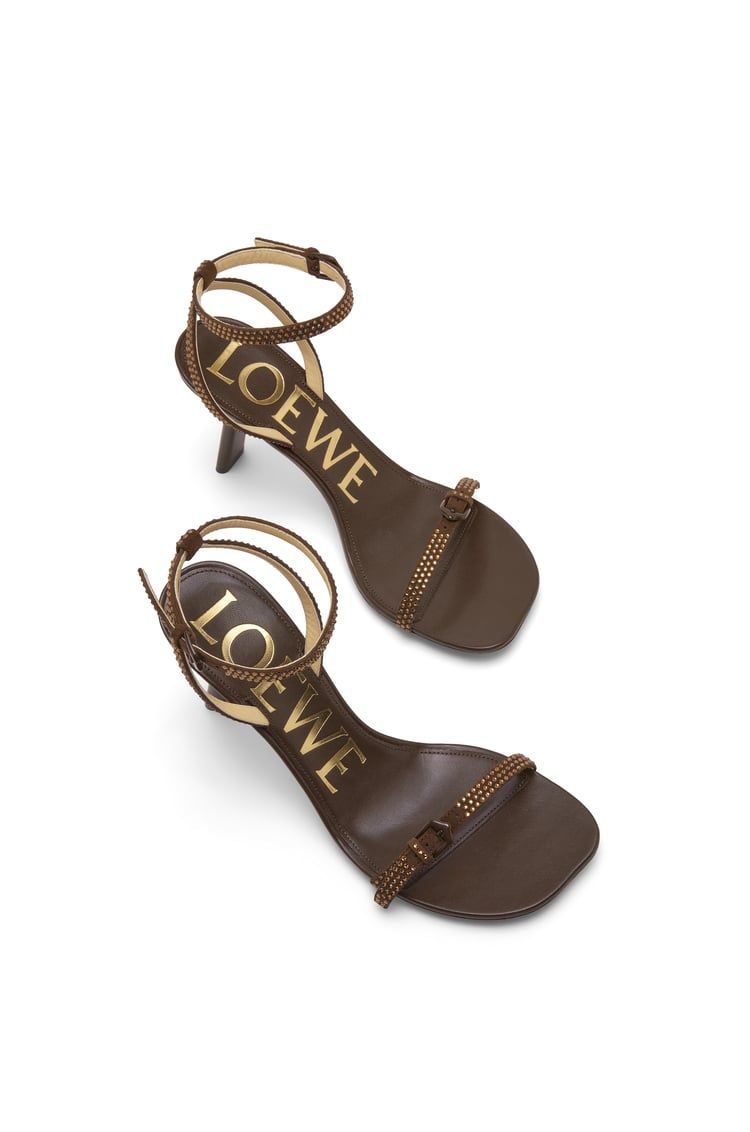 Petal sandal in suede and allover strass