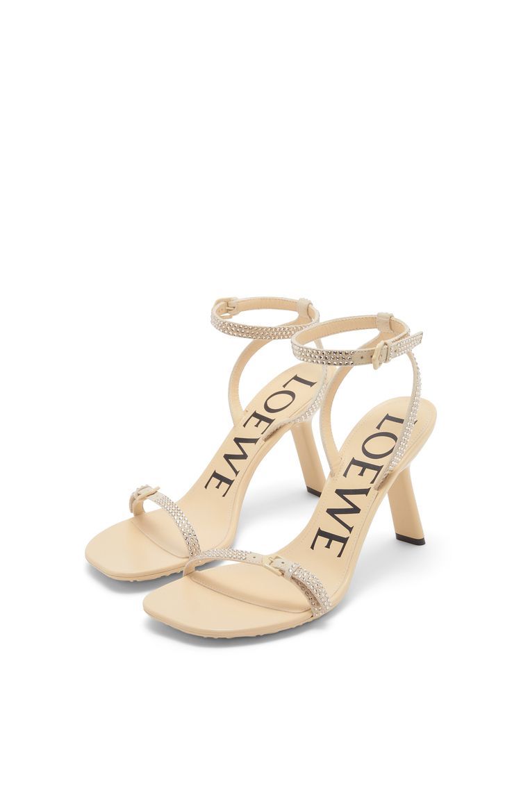 Petal sandal in suede and allover strass